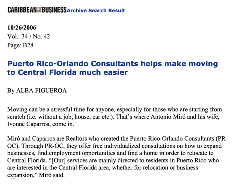 Puerto Rico-Orlando Consultants helps make moving to Central Florida much easier